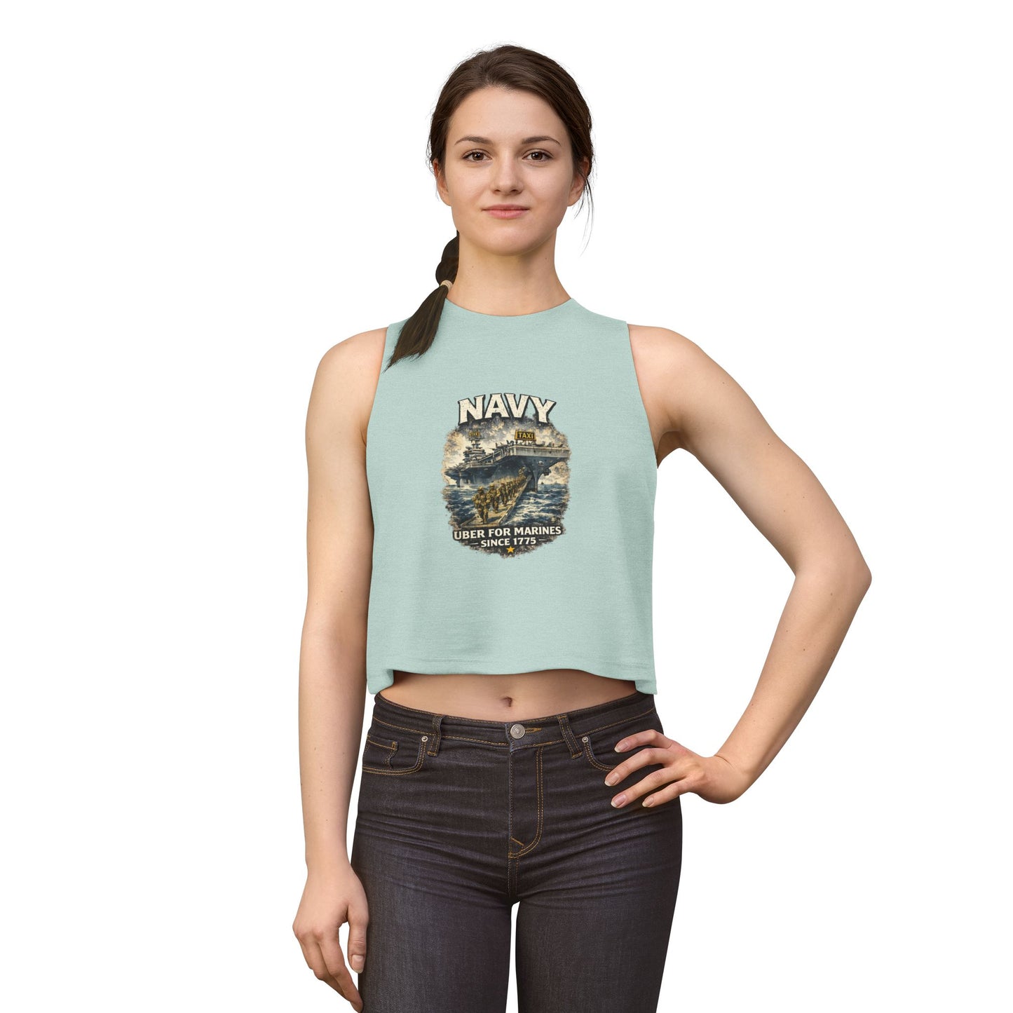 Navy 'Uber for Marines' Women's Cropped Tank Top