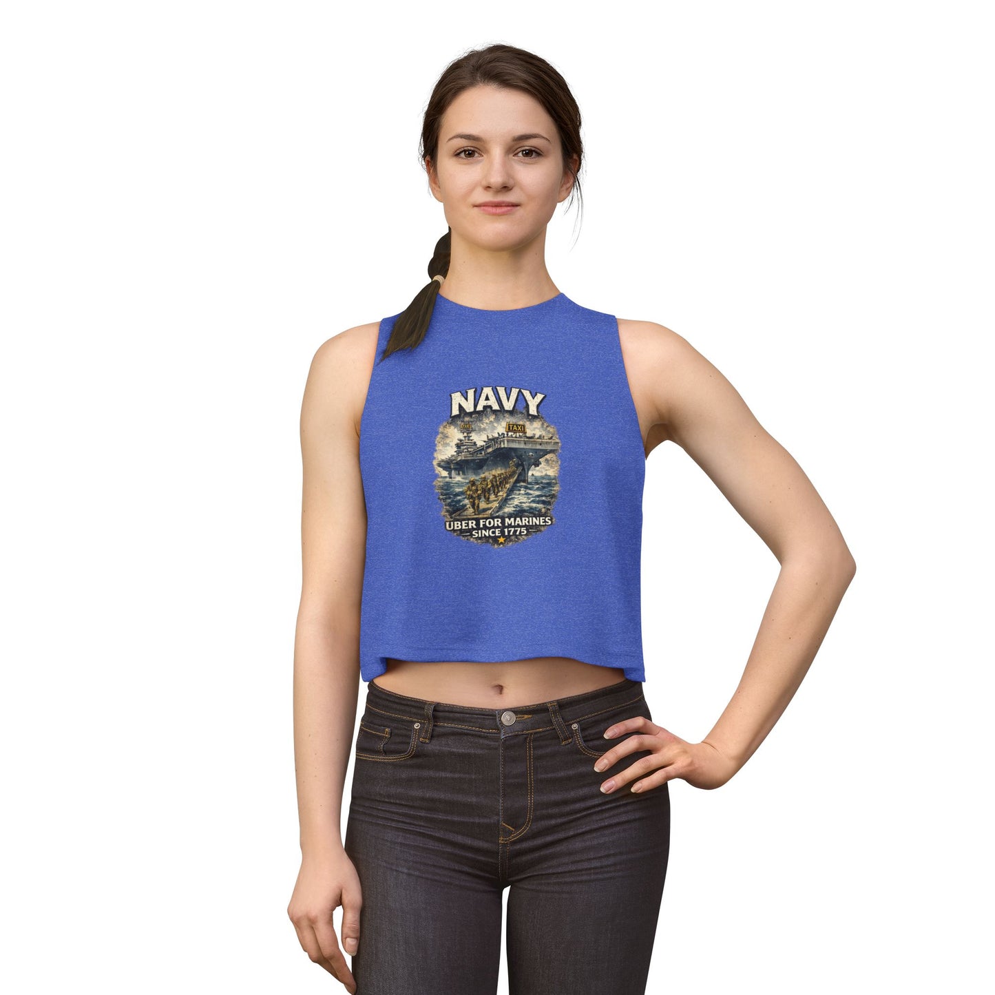 Navy 'Uber for Marines' Women's Cropped Tank Top