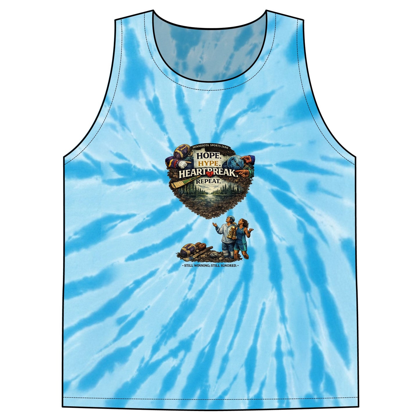Tie-Dye Tank Top — 'Hope, Hype, Heartbreak' Retro Festival Graphic