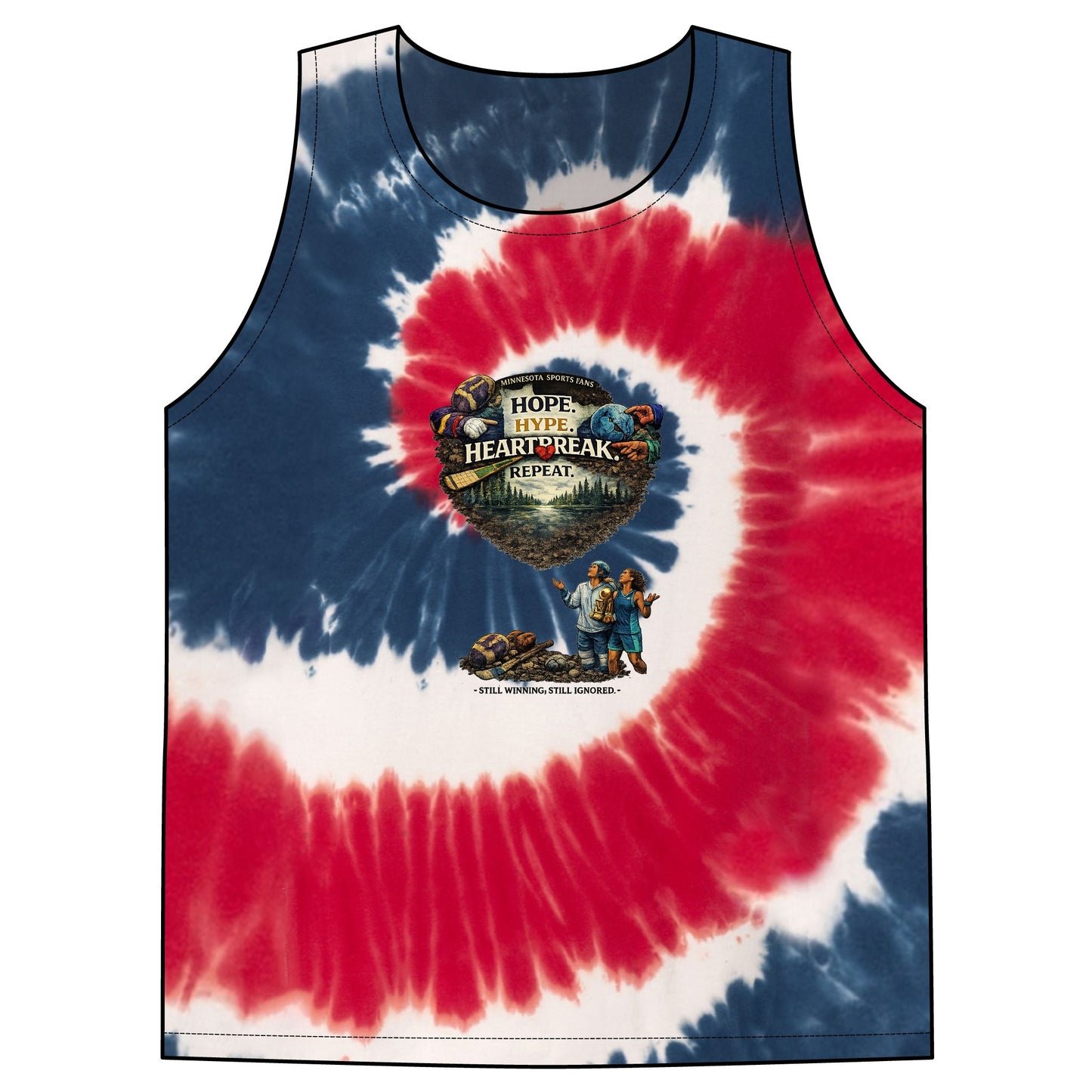 Tie-Dye Tank Top — 'Hope, Hype, Heartbreak' Retro Festival Graphic
