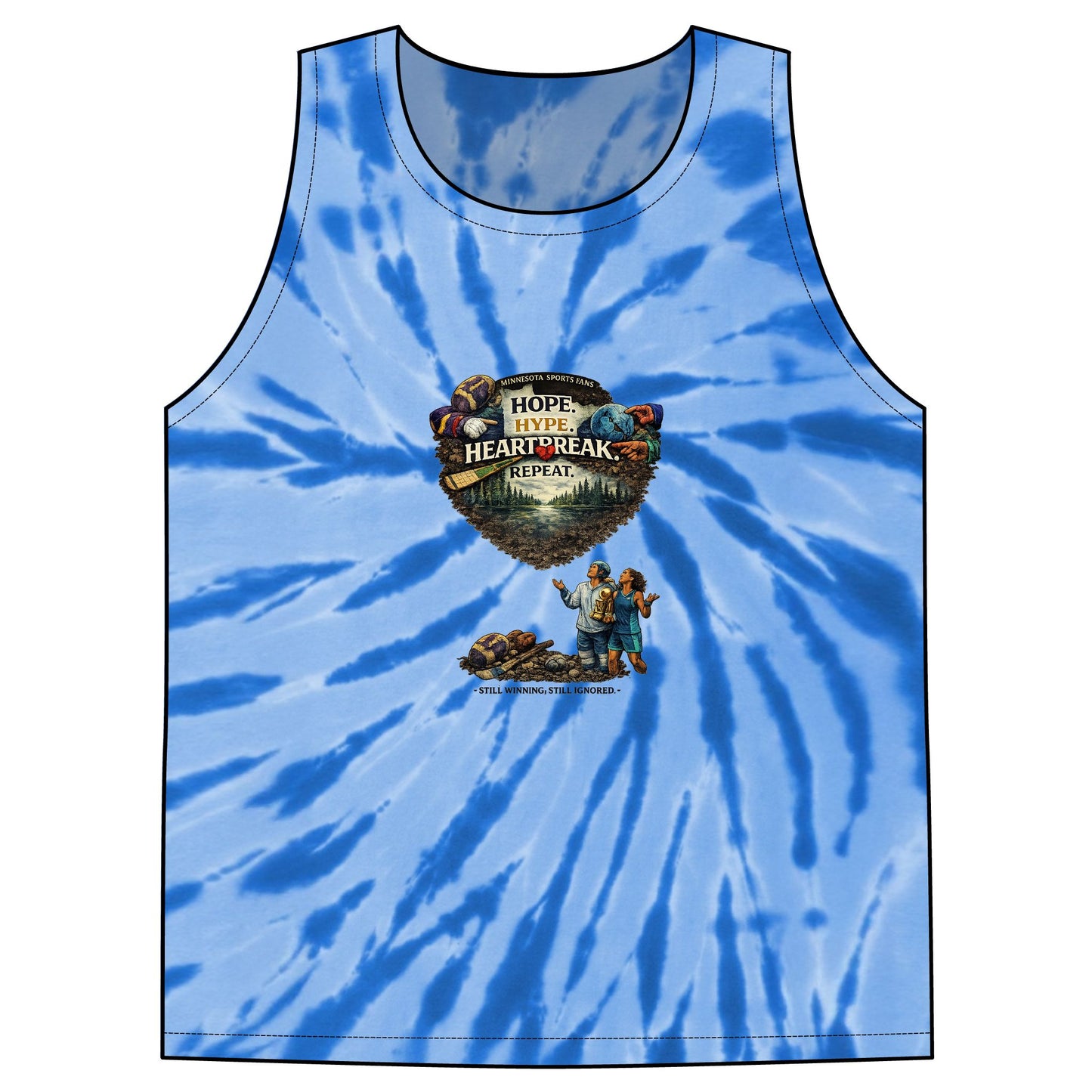 Tie-Dye Tank Top — 'Hope, Hype, Heartbreak' Retro Festival Graphic
