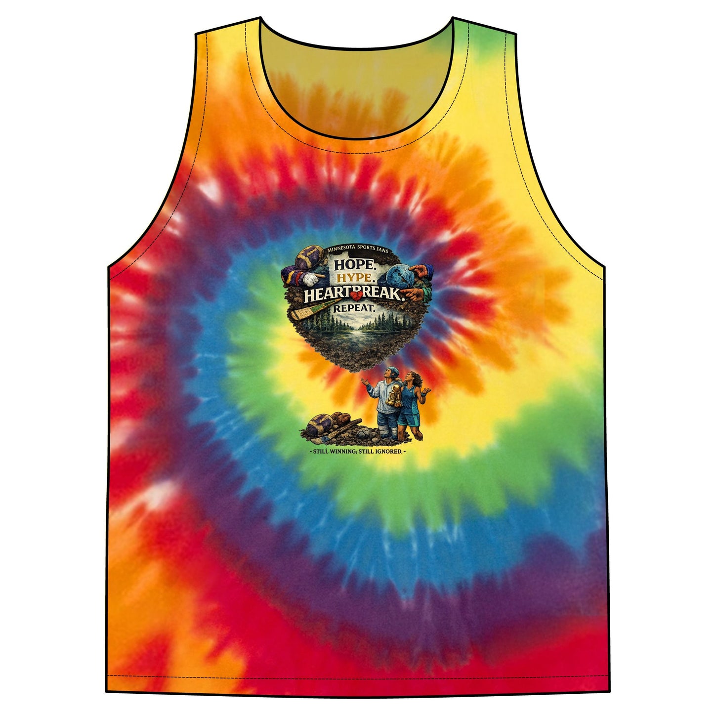 Tie-Dye Tank Top — 'Hope, Hype, Heartbreak' Retro Festival Graphic