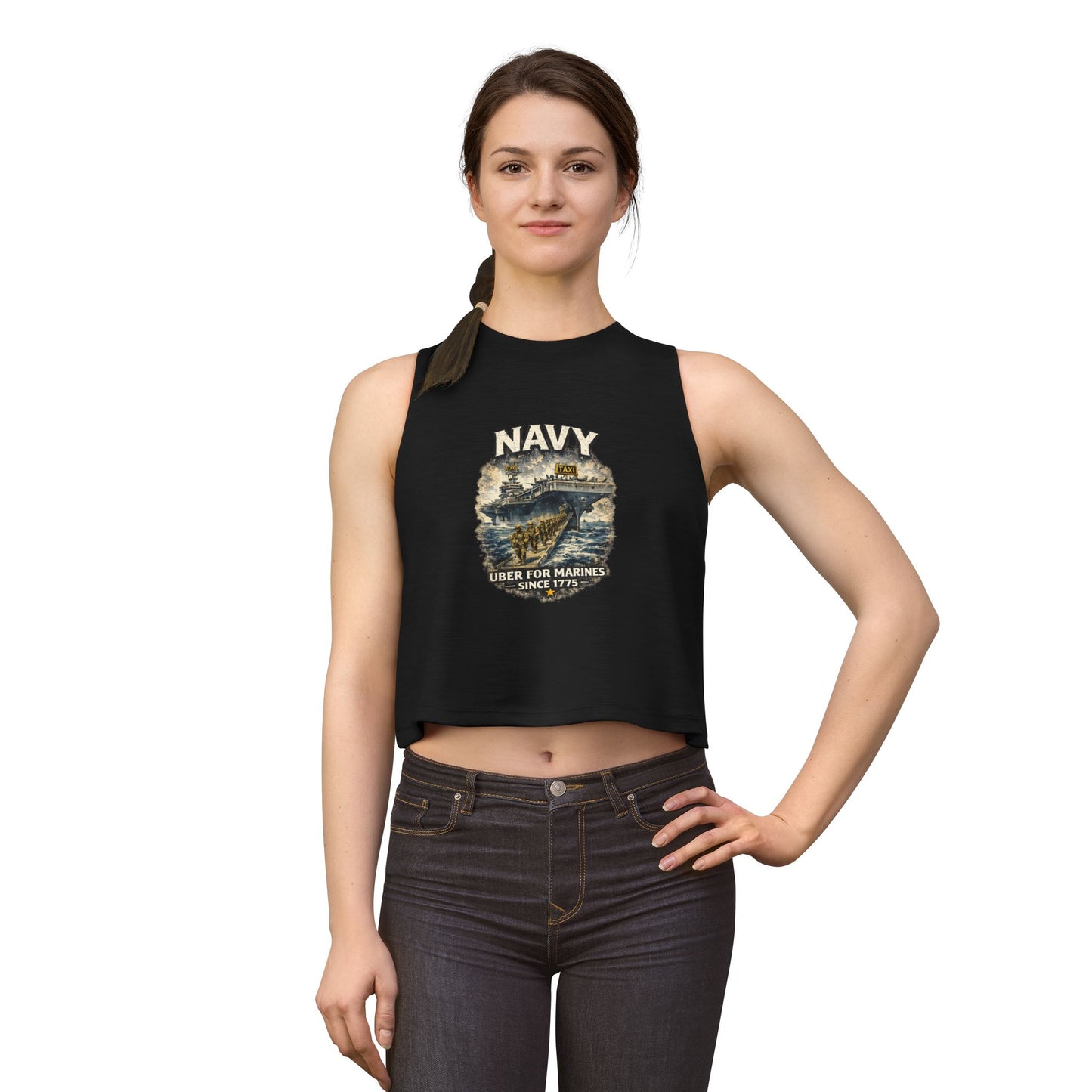 Navy 'Uber for Marines' Women's Cropped Tank Top